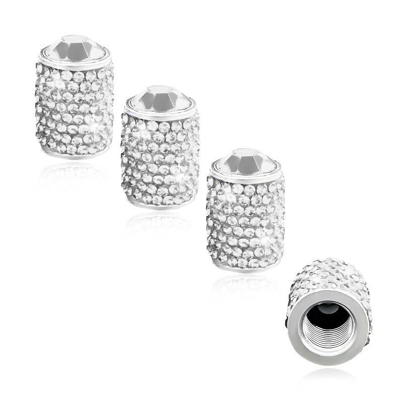 ZNDAW 4 PCS Tire Stem Valve Caps, Bling Crystal Rhinestone Wheel Tire Valve Cap Set with Rubber Ring, Dustproof Leakproof Sparkling Air Stem Cover Universal for Most Vehicles (White) - Image 1